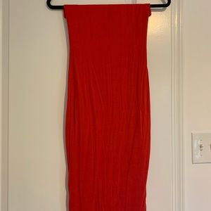 Red Strapless Midi Dress